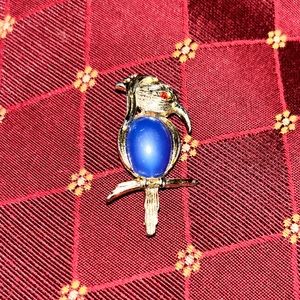 Blue stone silver tone vintage bird brooch